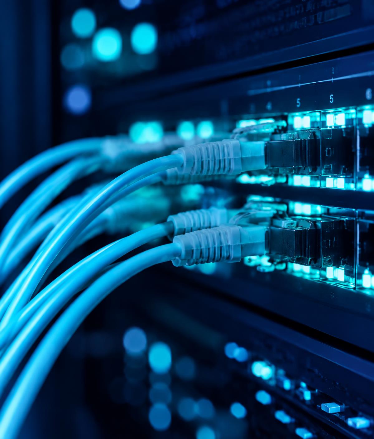 Network cables plugged into a switch